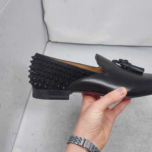 Christian Louboutin Black Tassilo Spike Stud Tassel Leather Loafer - Picture 3 of 11